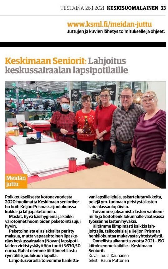 seniorit lahjoittavat